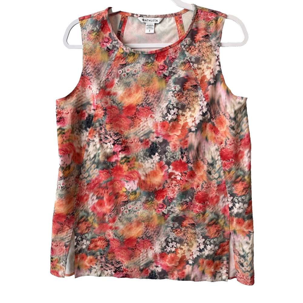 Athleta Zephyr Renewed Bloom Spring Pink Floral Tunic Tank Top S Watercolor Art